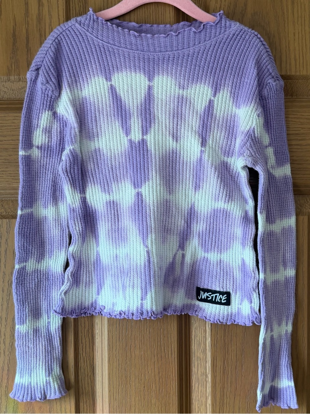 Justice Lavender & White Tie-Dye Ribbed Long Sleeve Top